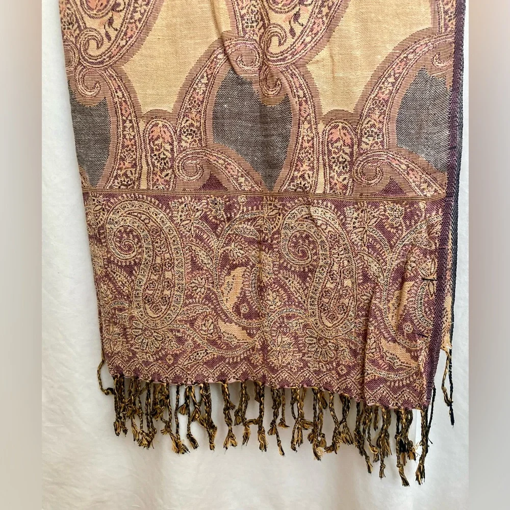 Dimri Orange & Brown Print Rayon Shawl Scarf Wrap Oversized 84” x 26”